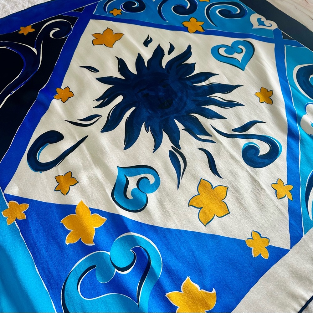 Vintage YVES SAINT LAURENT Rare Sun & Stars Themed Square Silk Scarf, 33.5” - Picture 6 of 10